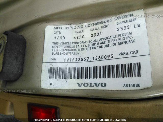 YV1FA8857L1280093 - 1990 VOLVO 740 GL TAN photo 9