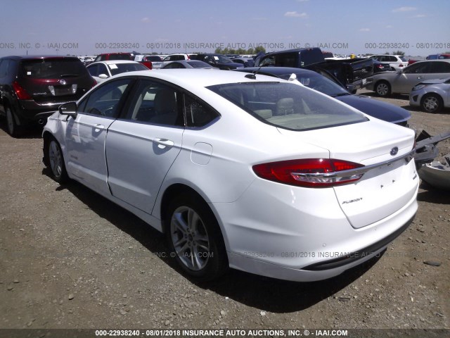 3FA6P0LU5JR109257 - 2018 FORD FUSION SE HYBRID WHITE photo 3