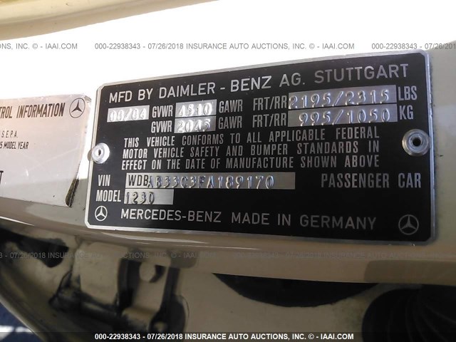 WDBAB33C3FA189170 - 1985 MERCEDES-BENZ 300 DT CREAM photo 9