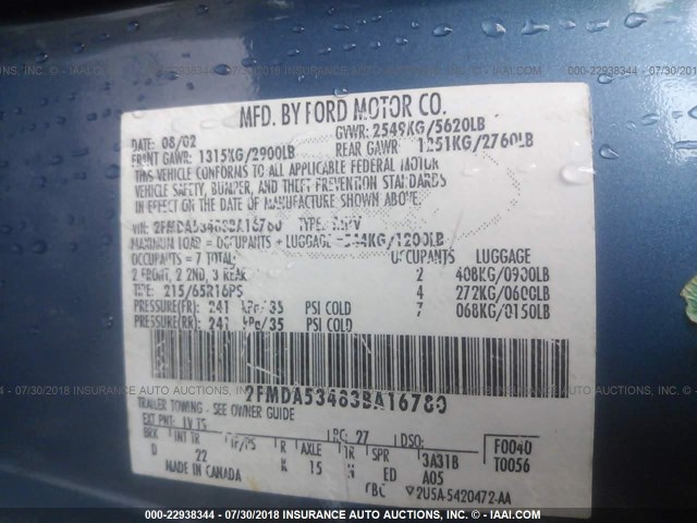 2FMDA53483BA16780 - 2003 FORD WINDSTAR SEL BLUE photo 9