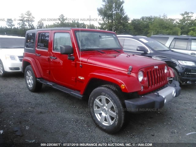 1C4BJWEGXEL128945 - 2014 JEEP WRANGLER UNLIMITE SAHARA RED photo 1