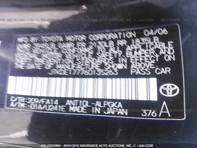 JTKDE177760135263 - 2006 TOYOTA SCION TC BLACK photo 9