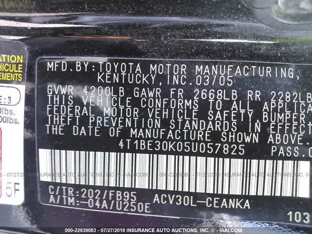 4T1BE30K05U057825 - 2005 TOYOTA CAMRY LE/XLE/SE Qara foto 9