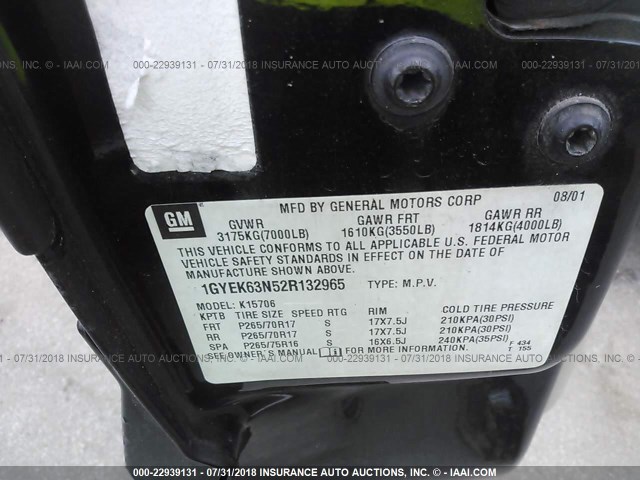 1GYEK63N52R132965 - 2002 CADILLAC ESCALADE LUXURY 黑色 照片 9