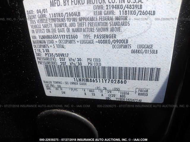 1LNHM86S11Y702860 - 2001 LINCOLN LS 黑色 照片 9