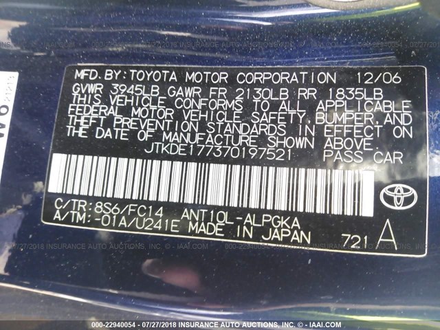 JTKDE177370197521 - 2007 TOYOTA SCION TC 蓝色 照片 9