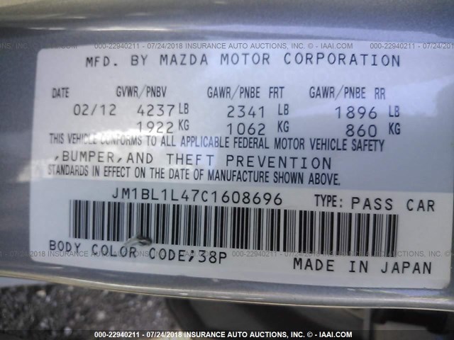 JM1BL1L47C1608696 - 2012 MAZDA SPEED 3 GRAY photo 9