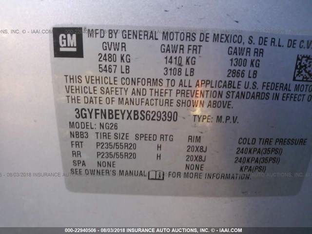 3GYFNBEYXBS629390 - 2011 CADILLAC SRX PERFORMANCE COLLECTION Күміс фото 9