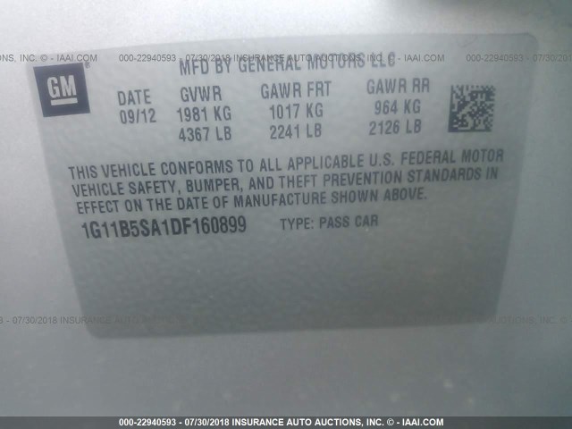 1G11B5SA1DF160899 - 2013 CHEVROLET MALIBU LS Күміс фото 9