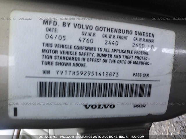 YV1TH592951412873 - 2005 VOLVO S80 2.5T GOLD photo 9
