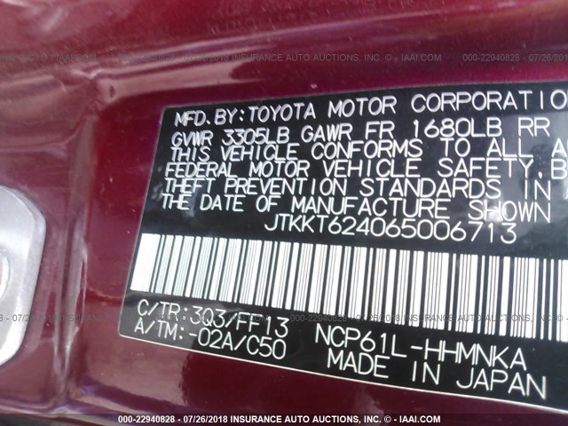 JTKKT624065006713 - 2006 TOYOTA SCION XA RED photo 9