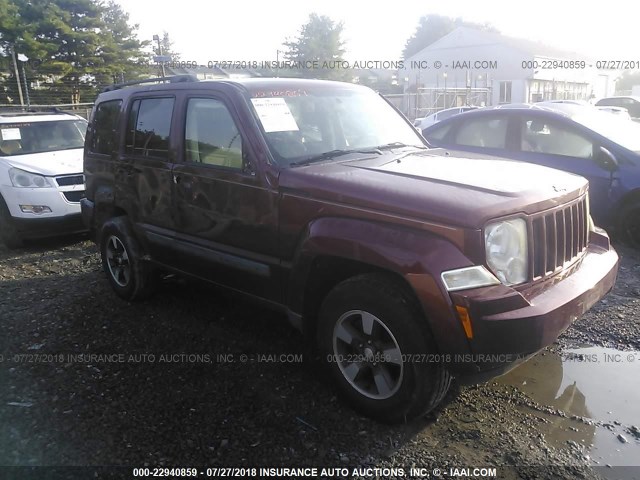 1J8GN28K98W143094 - 2008 JEEP LIBERTY SPORT BURGUNDY photo 1