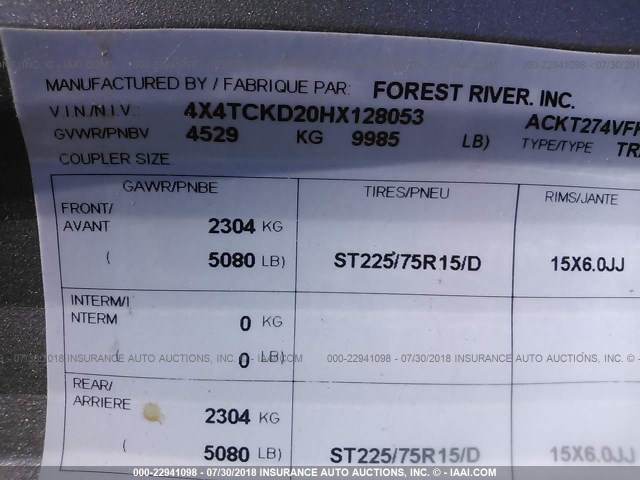 4X4TCKD20HX128053 - 2017 FOREST RIVER OTHER  棕色 照片 9