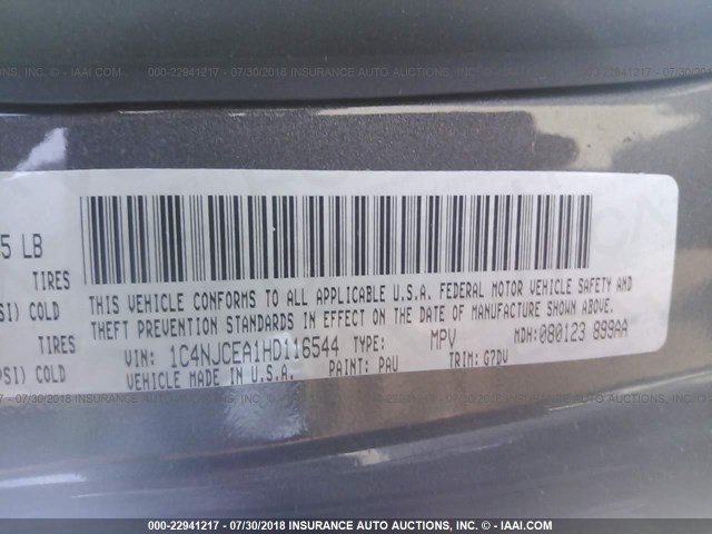 1C4NJCEA1HD116544 - 2017 JEEP COMPASS LATITUDE 灰色 照片 9