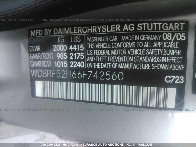 WDBRF52H66F742560 - 2006 MERCEDES-BENZ C GENERATION 2006 230 GRAY photo 9