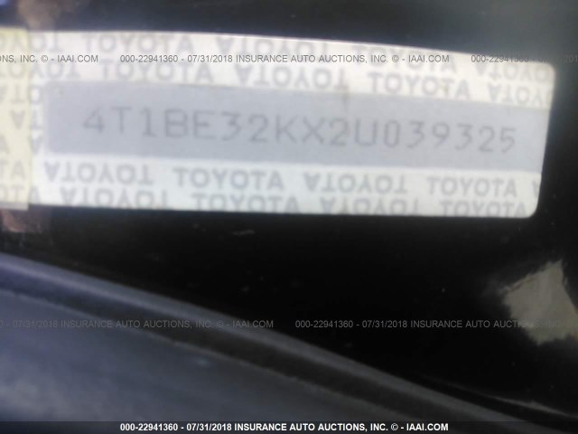4T1BE32KX2U039325 - 2002 TOYOTA CAMRY LE/XLE/SE Qara foto 9
