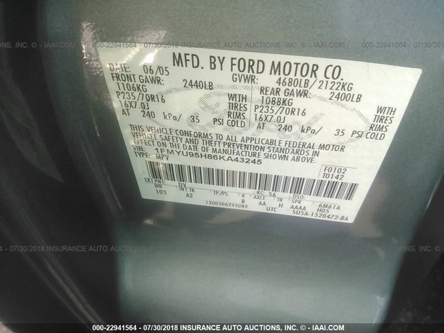 1FMYU95H86KA43245 - 2006 FORD ESCAPE HEV GREEN photo 9