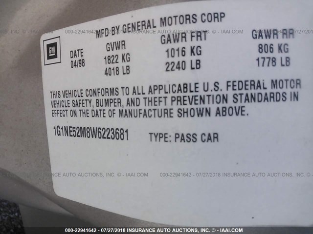 1G1NE52M8W6223681 - 1998 CHEVROLET MALIBU LS Алтын фото 9