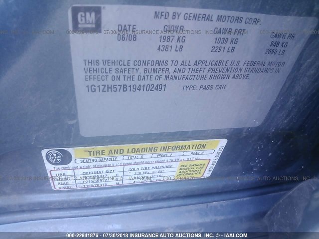 1G1ZH57B194102491 - 2009 CHEVROLET MALIBU 1LT BLUE photo 9