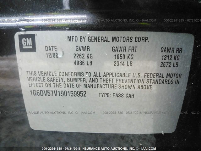 1G6DV57V190159952 - 2009 CADILLAC CTS HI FEATURE V6 BLACK photo 9