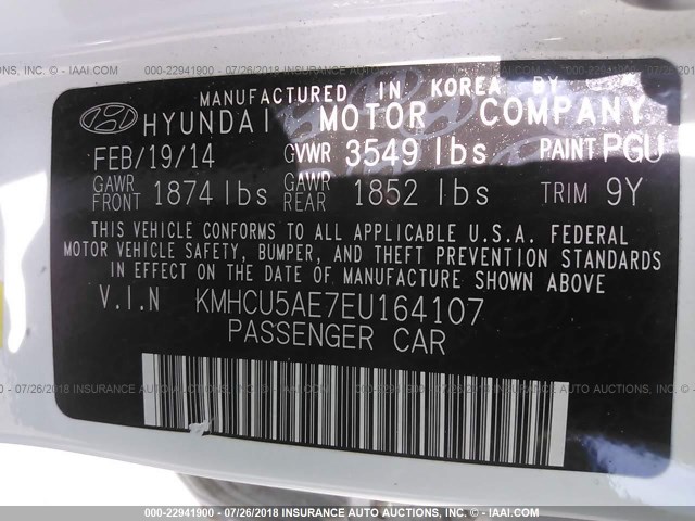 KMHCU5AE7EU164107 - 2014 HYUNDAI ACCENT GLS/SE WHITE photo 9