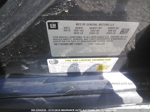 1G11D5RR1DF116861 - 2013 CHEVROLET MALIBU 1LT 灰色 照片 9