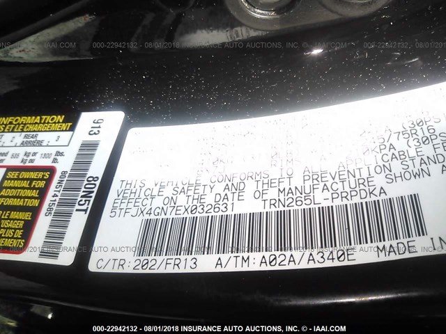 5TFJX4GN7EX032631 - 2014 TOYOTA TACOMA DOUBLE CAB 黑色 照片 9