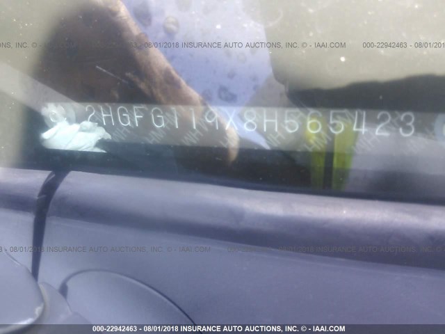 2HGFG119X8H565423 - 2008 HONDA CIVIC EXL 黑色 照片 9