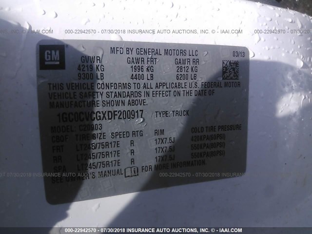 1GC0CVCGXDF200917 - 2013 CHEVROLET SILVERADO C2500 HEAVY DUTY WHITE photo 9