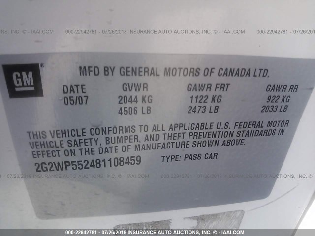 2G2WP552481108459 - 2008 PONTIAC GRAND PRIX Ağ foto 9