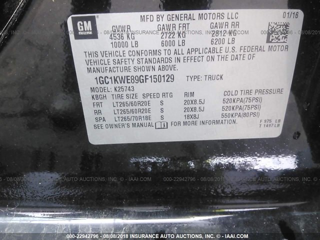 1GC1KWE89GF150129 - 2016 CHEVROLET SILVERADO K2500 HEAVY DUTY LTZ BLACK photo 9