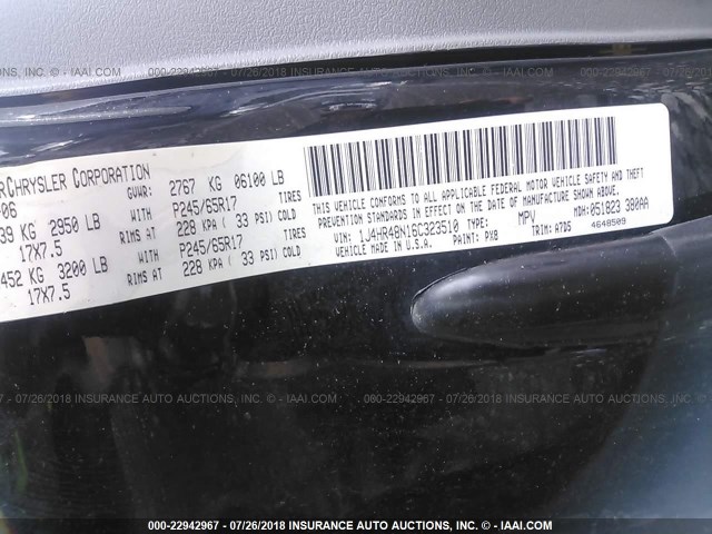 1J4HR48N16C323510 - 2006 JEEP GRAND CHEROKEE LAREDO/COLUMBIA/FREEDOM 黑色 照片 9