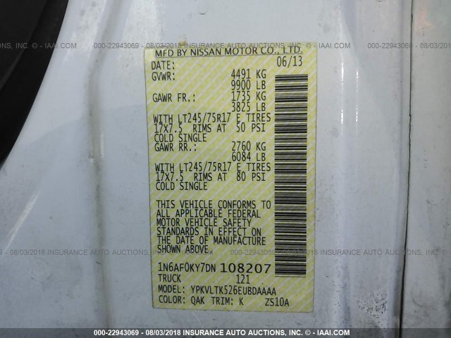 1N6AF0KY7DN108207 - 2013 NISSAN NV 2500/3500 WHITE photo 9