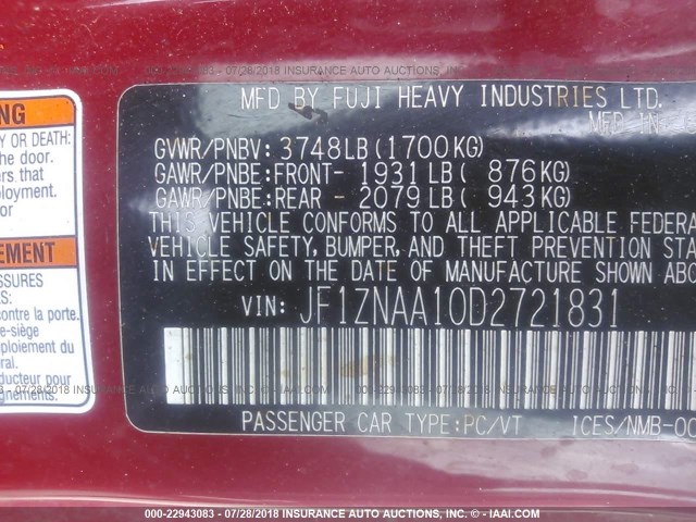 JF1ZNAA10D2721831 - 2013 TOYOTA SCION FR-S RED photo 9