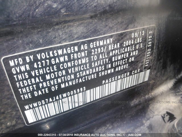 WVWDB7AJ4EW005993 - 2014 VOLKSWAGEN GOLF GRAY photo 9