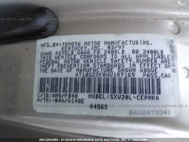 4T1BG22K0VU107169 - 1997 TOYOTA CAMRY CE/LE/XLE 金色 照片 9