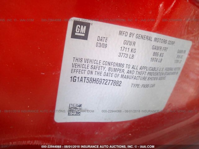 1G1AT58H697277882 - 2009 CHEVROLET COBALT LT RED photo 9