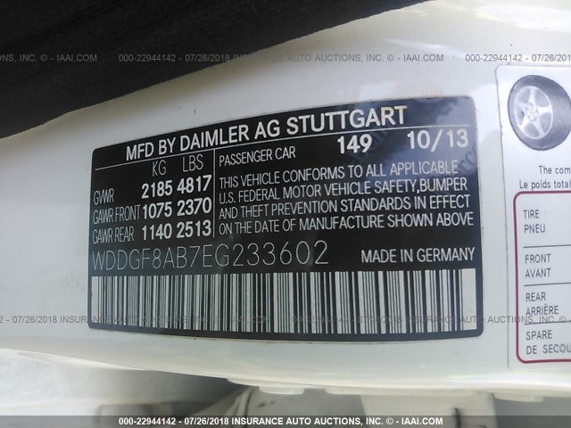 WDDGF8AB7EG233602 - 2014 MERCEDES-BENZ C 300 4MATIC WHITE photo 9