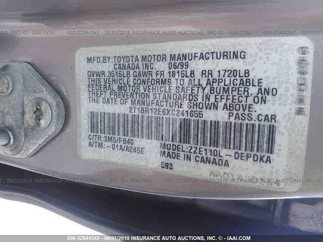 2T1BR12E6XC241655 - 1999 TOYOTA COROLLA VE/CE/LE 棕色 照片 9