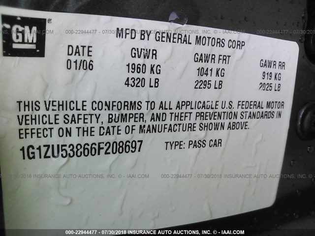 1G1ZU53866F208697 - 2006 CHEVROLET MALIBU LTZ 灰色 照片 9