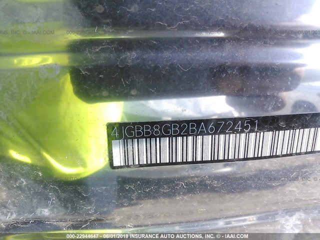 4JGBB8GB2BA672451 - 2011 MERCEDES-BENZ ML 350 4MATIC BLACK photo 9