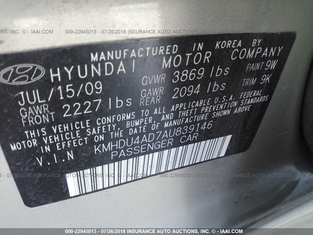 KMHDU4AD7AU839146 - 2010 HYUNDAI ELANTRA TAN photo 9