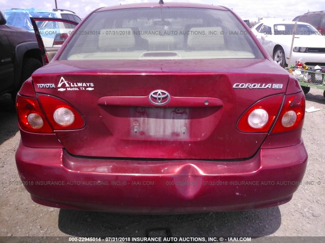 JTDBR32E060077033 - 2006 TOYOTA COROLLA CE/LE RED photo 6