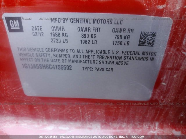 1G1JA5SH6C4156602 - 2012 CHEVROLET SONIC LS ORANGE photo 9