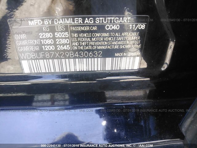 WDBUF87X29B430632 - 2009 MERCEDES-BENZ E 350 4MATIC BLACK photo 9