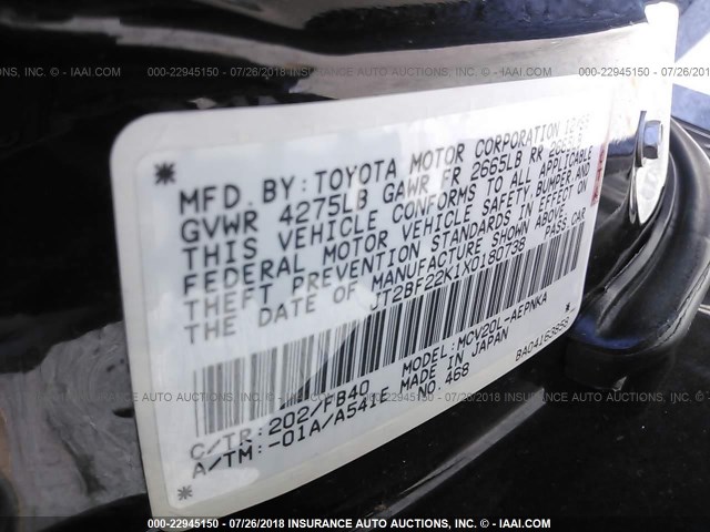 JT2BF22K1X0180738 - 1999 TOYOTA CAMRY LE/XLE BLACK photo 9