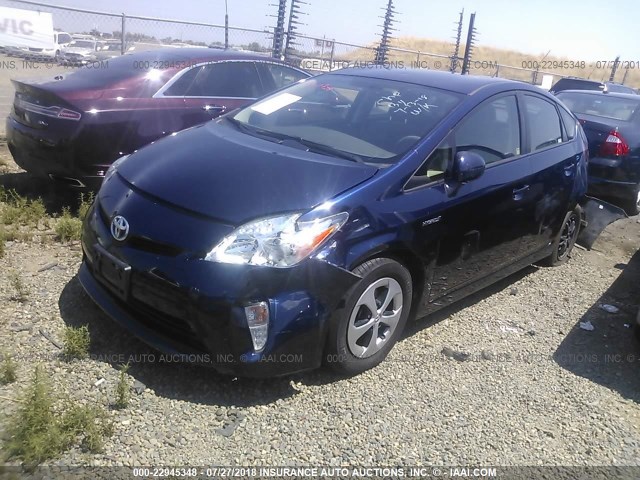 JTDKN3DU7E1774269 - 2014 TOYOTA PRIUS BLUE photo 2