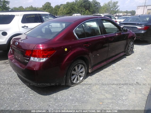 4S3BMBC69B3214902 - 2011 SUBARU LEGACY 2.5I PREMIUM RED photo 4