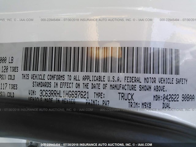 3C63RRHL1HG697621 - 2017 RAM 3500 SLT WHITE photo 10