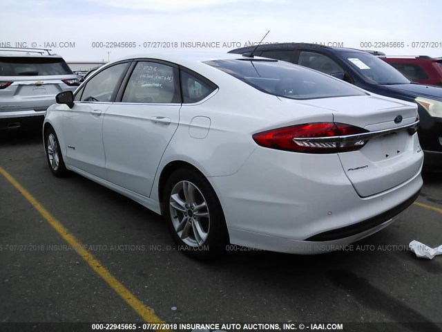 3FA6P0LU3JR140801 - 2018 FORD FUSION SE HYBRID WHITE photo 3